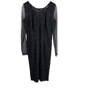 Long Tall Sally Black Lace‎ Mesh Sleeve Sheath Dress Women's Size 12
